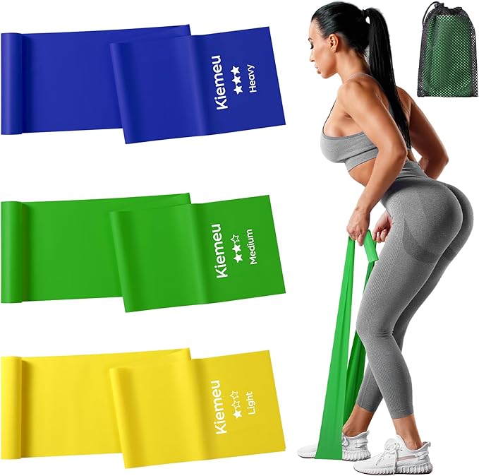 Kiemeu Flat Resistance Bands for Physical Therapy and Rehab, Pilates, Yoga, Latex Elastic Workout Bands Resistance for Wom...
