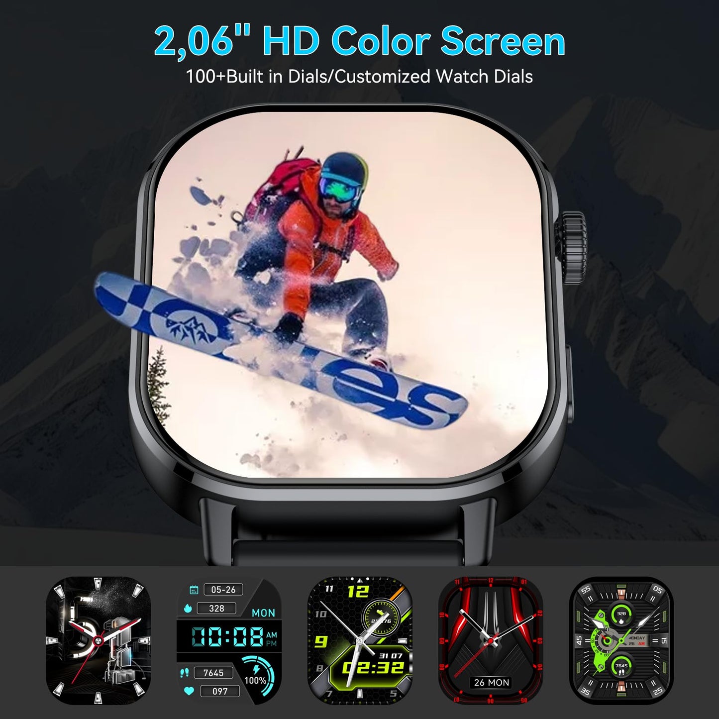 GPS Smart Watch for Men/Women, 2.06"HD AMOLED Smartwatch with Compass/Barometer/Altitude, Bluetooth Call ,110+Sports, 5 ATM Water-Resistance, Heart Rate/Sleep Monitor, Fitness Tracker for Android/iOS