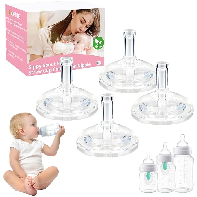 Sippy Spouts for Philips Avent Anti-Colic Baby Bottles, Food Grade Soft Silicone Straw Cup Nipples, [Variable Flow] [Spill-Proof] [BPA-Free],6m+, 4 Count (Straw Nipples)
