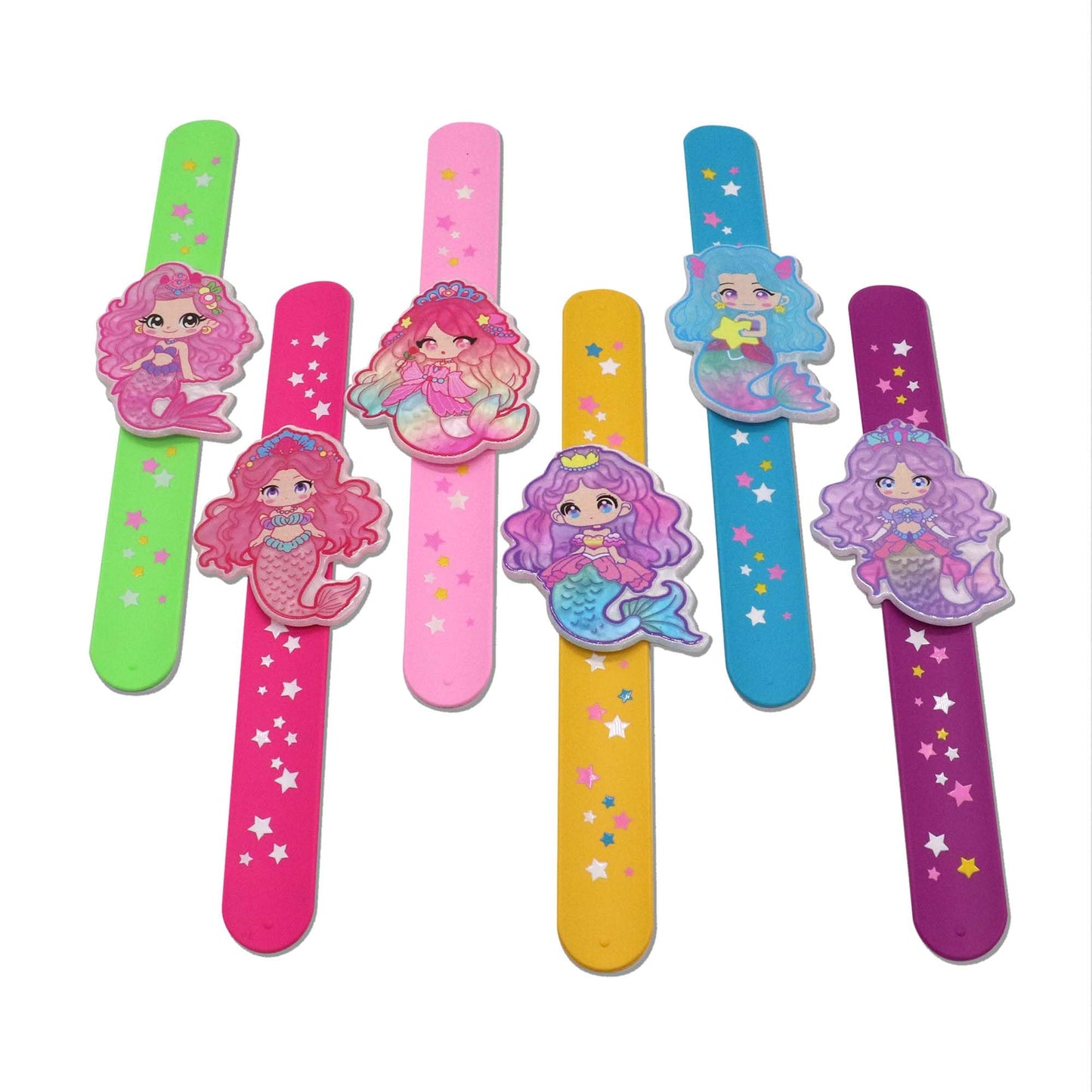 LOCHSOEL Mermaid Slap Bracelets for Party(6Pack) - Silicone Wristbands Adjustable Party Favors, Classroom Prizes, Carnival Games