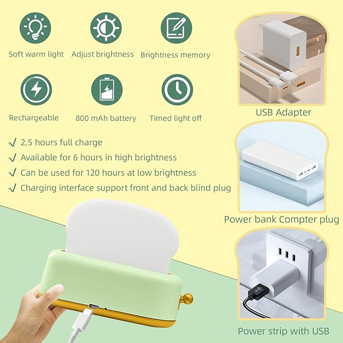 Cute Desk Decor Toaster Lamp, Kawaii Accessories Small LED Night Light for Kids Teen Girls, Room Decor Toast Lamp for Bedroom, Bedside, Living Room Aesthetic Stuff,Gift