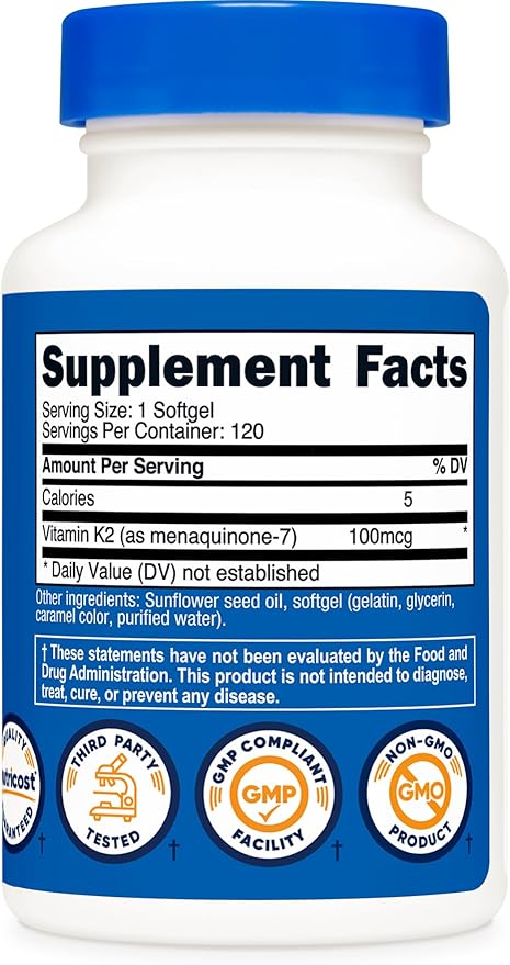 Nutricost Vitamin K2 MK-7 Supplement (100 mcg) 120 Softgels - GMO-Free
