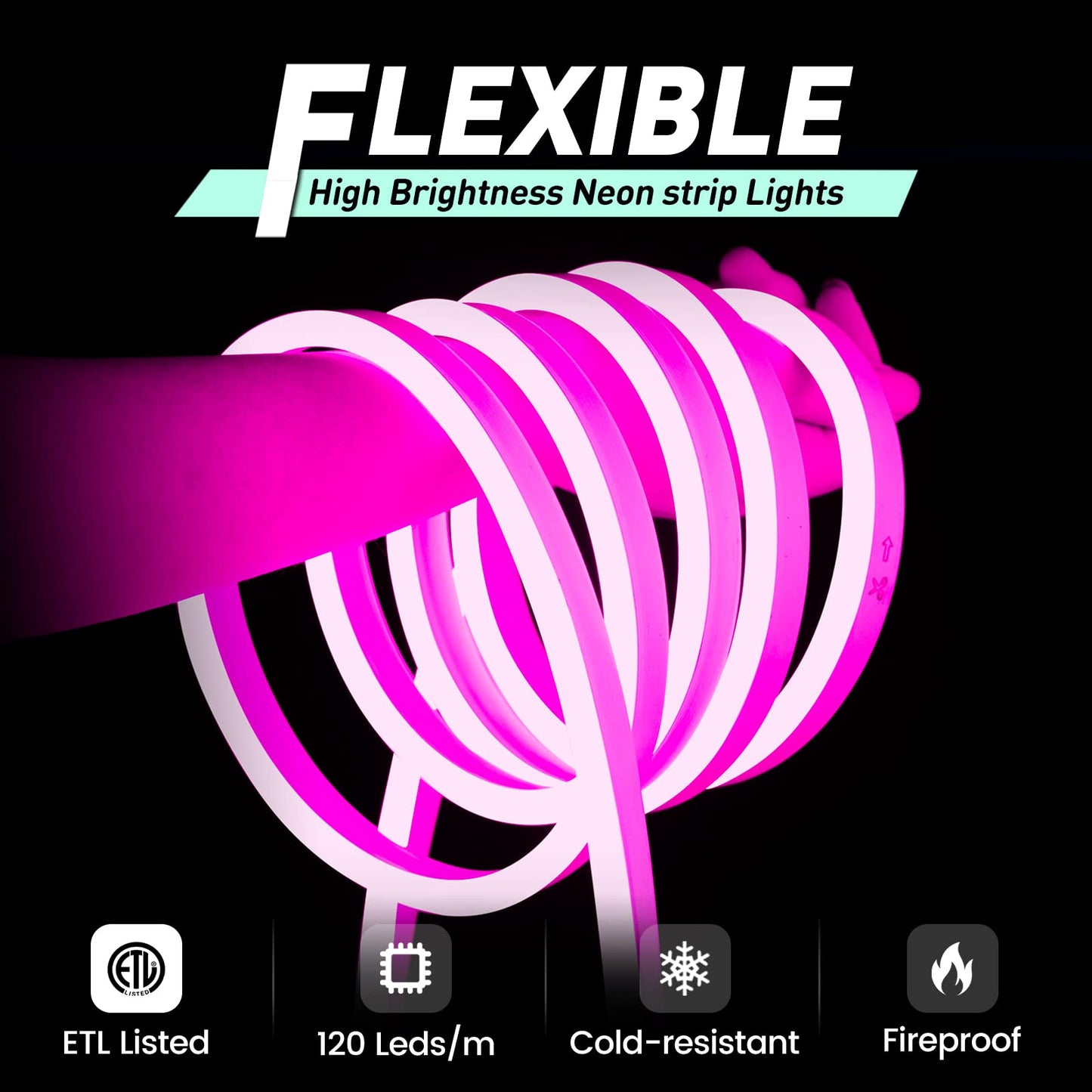 Gzbtech Flexible Led Neon Rope Lights 16.4Ft Ac 110-120V Waterproof Strip Light  120Leds/M Cuttable Connectable Neon Lighting For Indoor Outdoor Home Decor/Commercial Building Use-Pink 5M