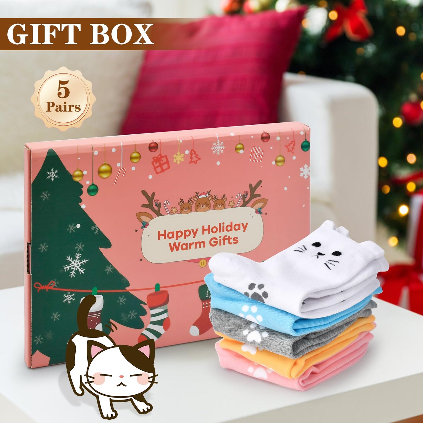 Stocking Stuffers for Women Teen Girls - Cute Cat Socks Christmas Gifts for Women Birthday Gifts for Her Mom Sister Teenage