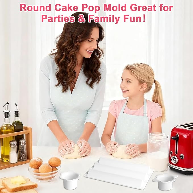 Cake Pop Molds with 1.5 Inch Tray, 3D Printed Round Cake Pop Cutter and Pusher, Circle Biscuit Maker Mold Set, Dual-Cavity Cake Pop Tray, Baking Molds Kit for Parties, Wedding,Home Desserts Making