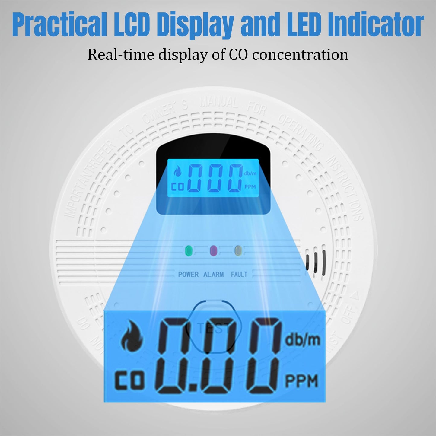 GQIRIL Smoke and Carbon Monoxide Detector - Battery Powered Monoxide Alarm with Dual Sensor and Digital Display, Portable Fire and CO Warning Light Indicators for Kitchen Home (No Battery) 2 Pack