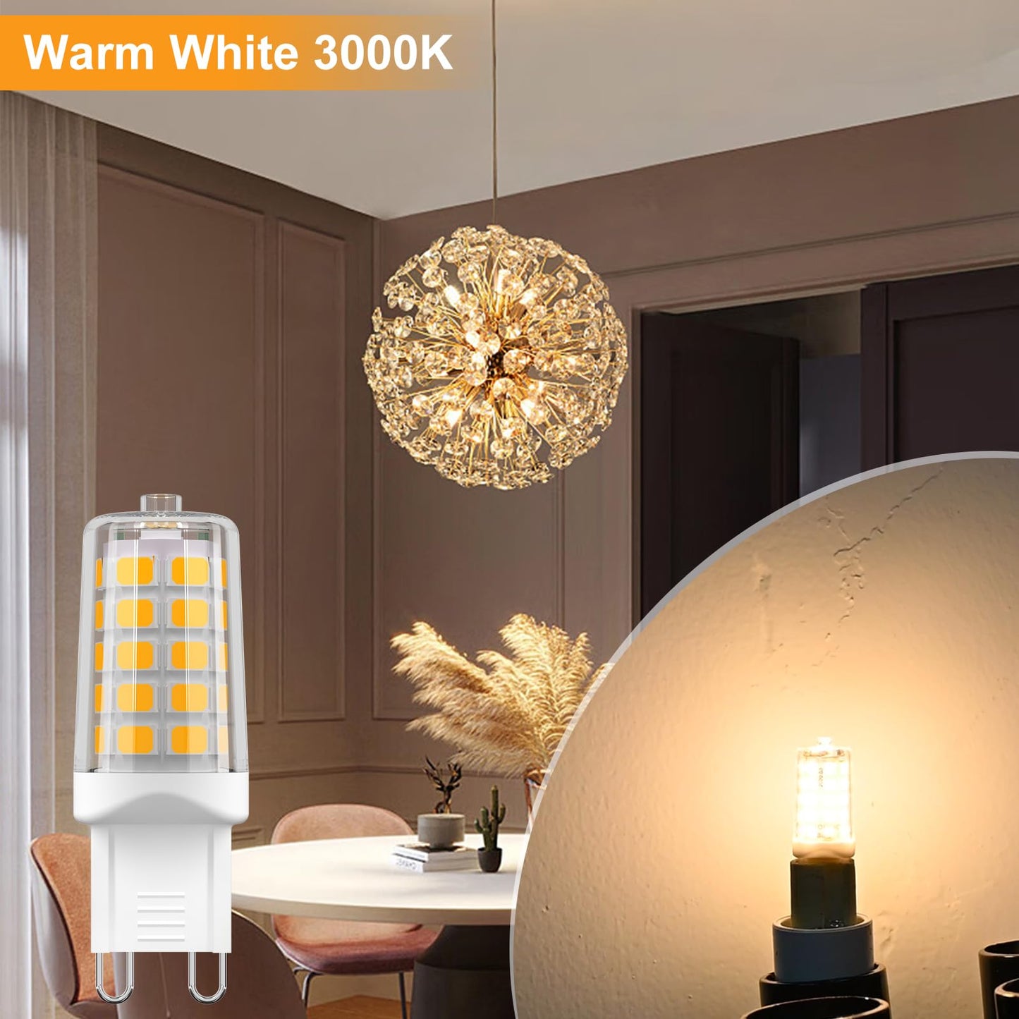 Baoming G9 Led Bulb 4W  40 Watt T4 G9 Base Halogen Equivalent  3000K Soft Warm White  120V No-Flicker  Chandelier Lighting Non-Dimmable 450Lm (12 Pack)