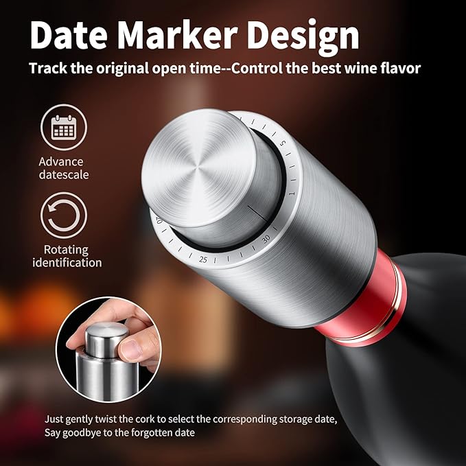 Wine Bottle Stoppers，2-in-1 Vacuum Wine Stopper，Stainless Steel Wine Savers, Reusable Wine Preserver, Vacuum Pump Corks Keep Wine Really Fresh, Best Gift Accessories,Hanlomele(1 Pack)