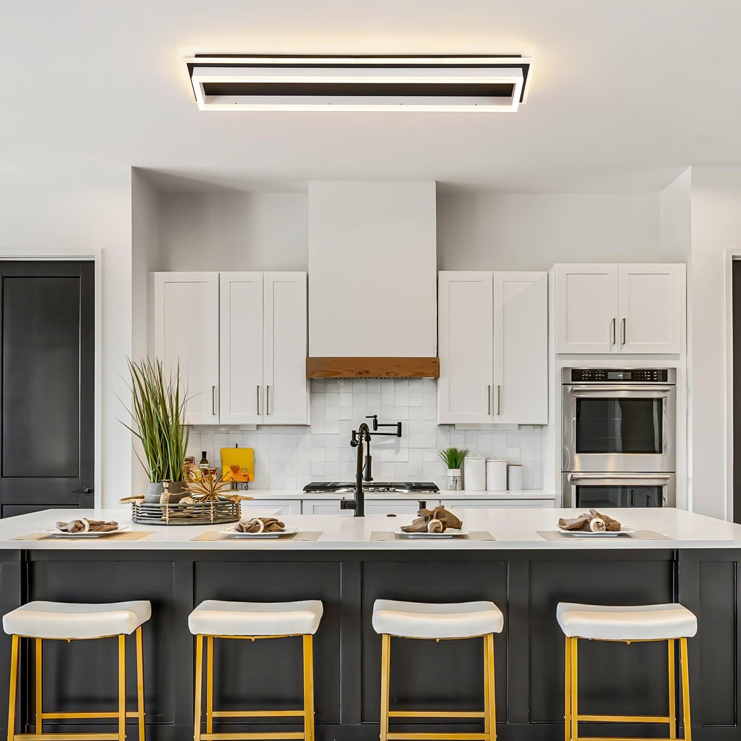 Vloitgol Dimmable LED Ceiling Light, 31.5in Modern Flush Mount Fixture, Black & White, Model CL-80CTYKL-D, Aluminum Material