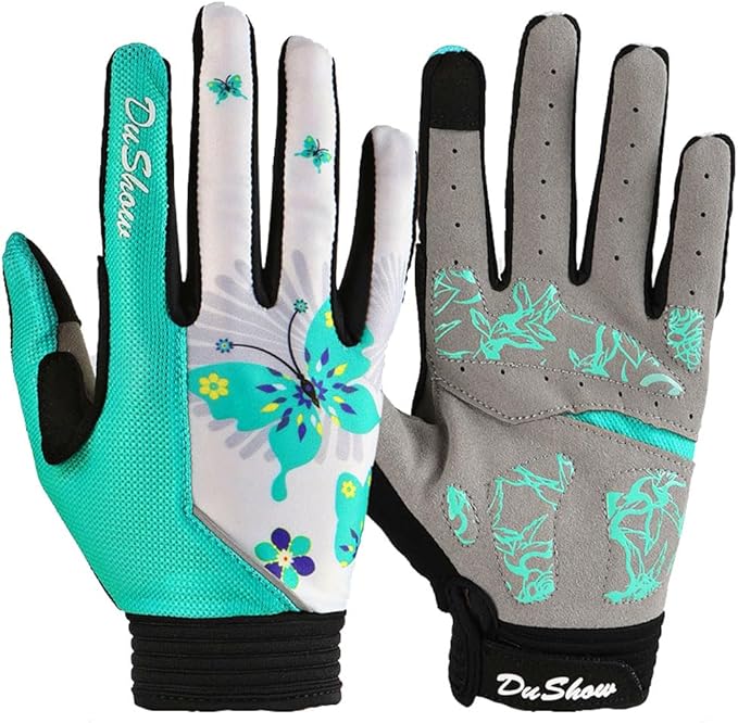 DuShow Bike Gloves for Women Cycling,Pink Floral Workout Gloves Women,Full Finger Biking Driving Riding Gloves for Women,G...