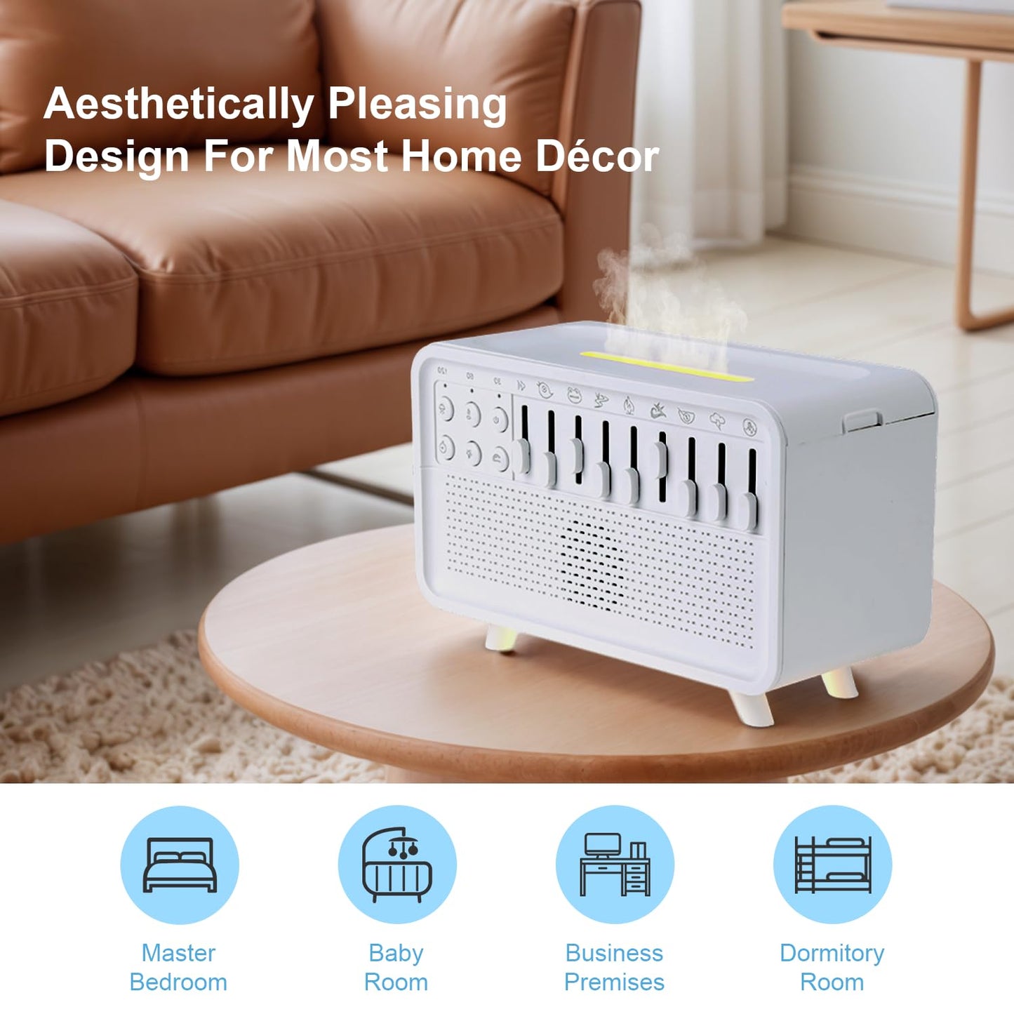 White Noise Night Light Humidifier, 3-in-1 White Noise Sound Machine Humidifier with 8 Ambient Sounds, Diffuser Sound Box Powered by USB, Sleep Sound Machine for Home Office, Timer