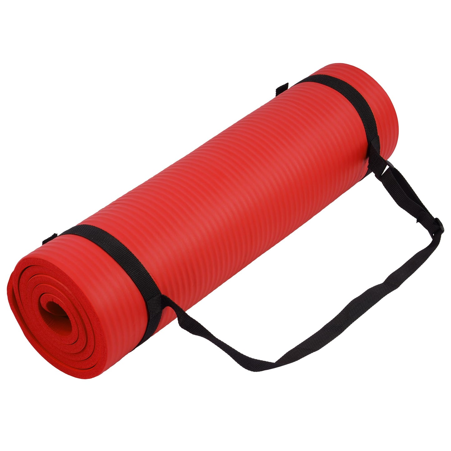 Fitvids 1/2-Inch Thick High Density Foam Exercise Yoga Mat with Carrying Strap, For Cushioning The Body Against Hard Floors, Red