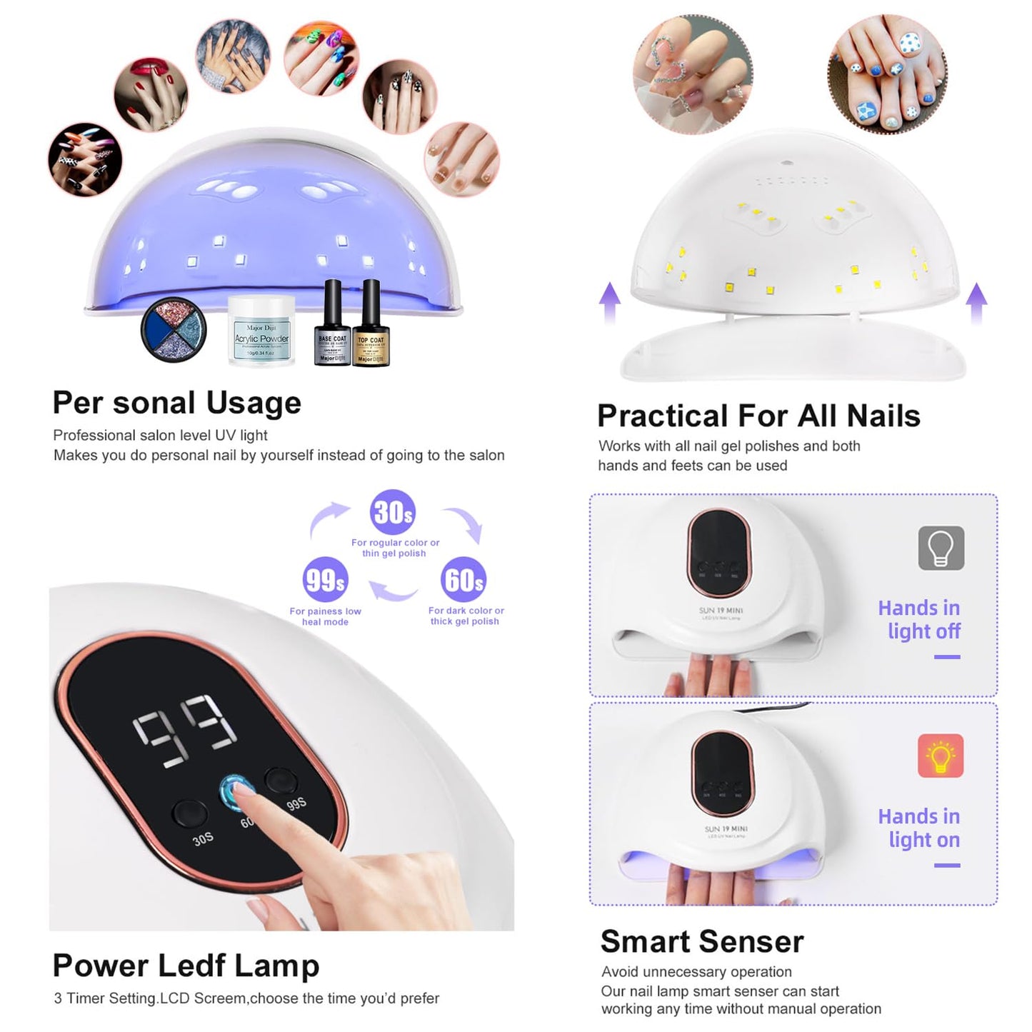 Acrylic Nail Kit Starter Set 12 Color Acrylic Powder with Nail Drill U V Light Full Tools Everything for Beginners Home Salon (-