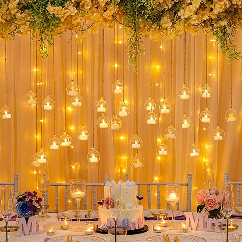 Sziqiqi Hanging Glass Globes Orbs Tea Light Candle Holders with Flameless LED Tealight for Wedding Ornaments, Wedding Birthday Christmas Party Centerpiece Accessory 2.36inch 20pcs +4 Extra