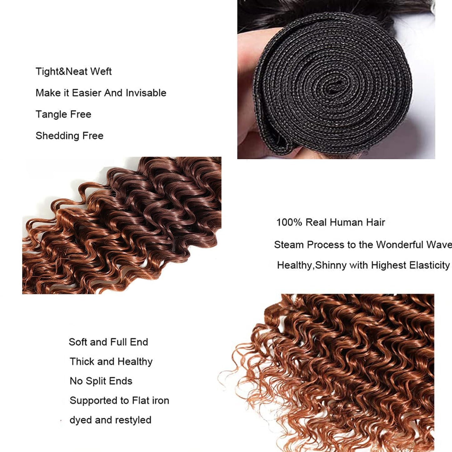 Lagalaga Bundles Human Hair 20 22 24 Inch Omber Deep Wave Human Hair Bundles Natural Chocolate Brown T1B/4/30Unprocessed Brazili