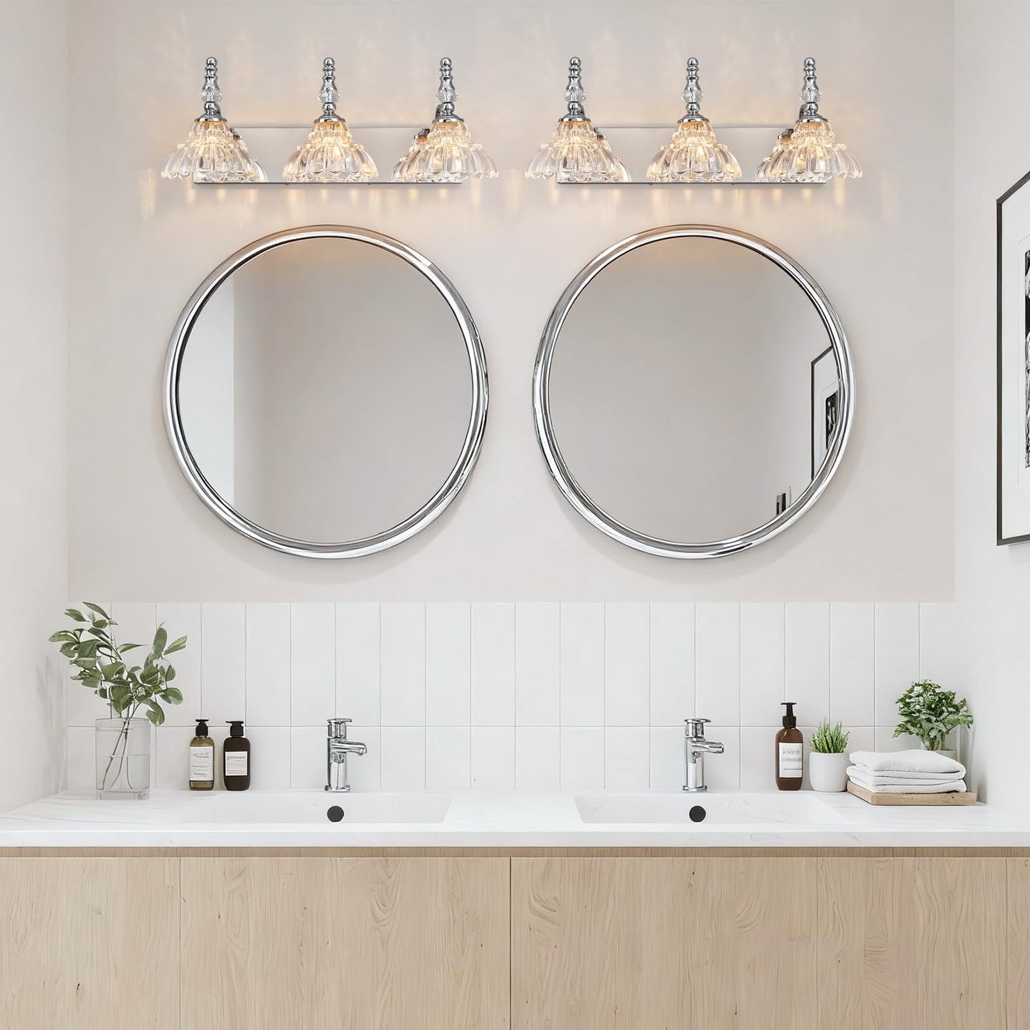 Lbsqj Vintage Bathroom Vanity Light  3-Light Chrome Vanity Lighting Fixture With Flower Glass Shade  Bathroom Lighting Fixtures Over Mirror