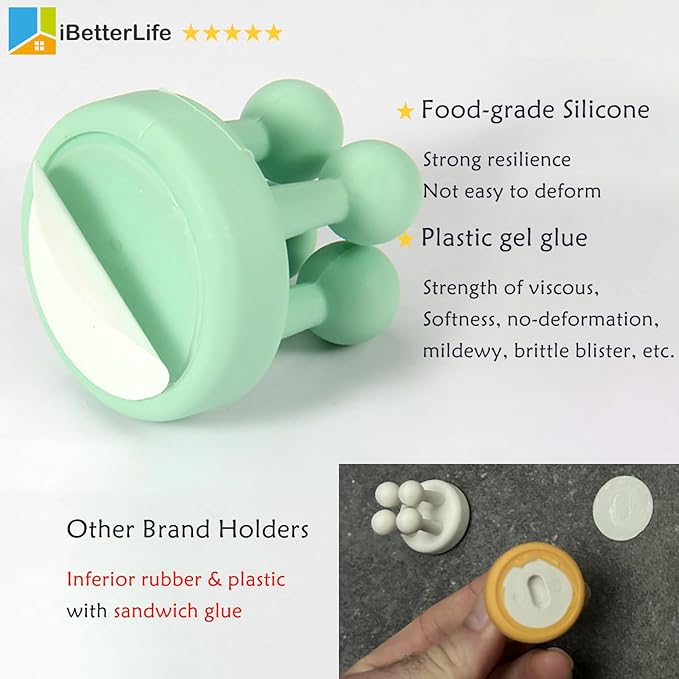ZEZHOU 5Pcs Silicone Toothbrush Holders - Multi-Function Razor Holder Waterproof Self Adhesive Single Tooth Brush Hook Stick on Wall for Hanging Plug Bathroom Kitchen Living Room Office Must Have