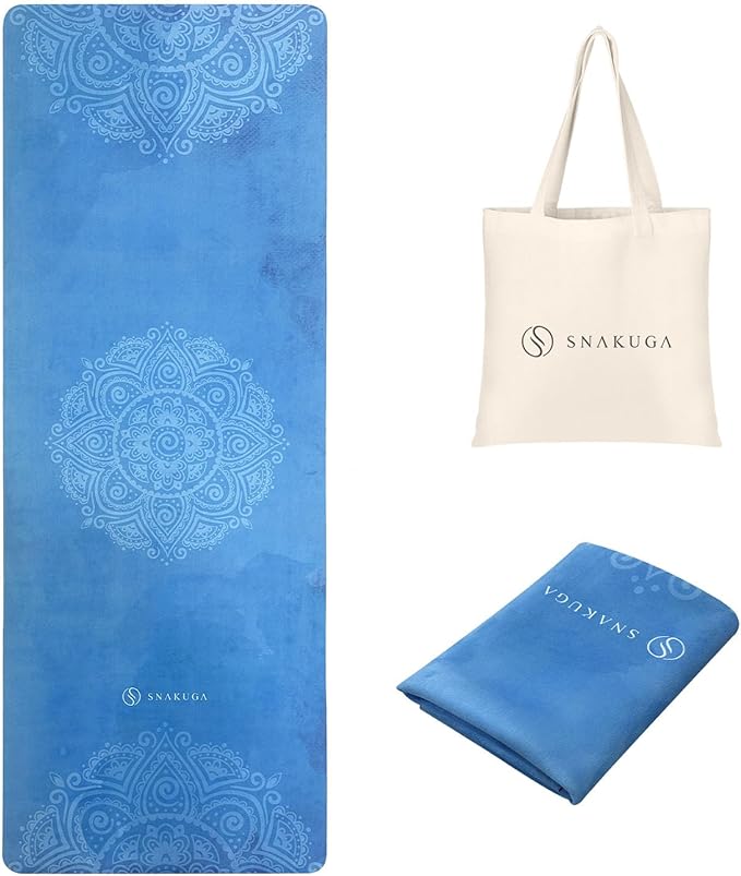 SNAKUGA Travel Yoga Mat, Non Slip Exercise Suede Mat with Carry Bag, All-Purpose Fitness Mat with High Density Anti-Tear S...