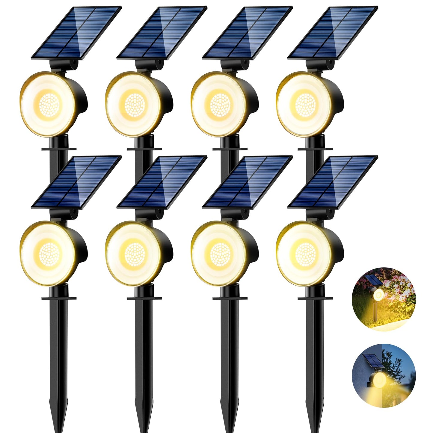 Nipify 8 Pack Solar Spot Lights Outdoor Waterproof With 3 Modes  Solar Spotlight Light For Outside Yard Landscape Lighting Pathway Lights Wall Warm White