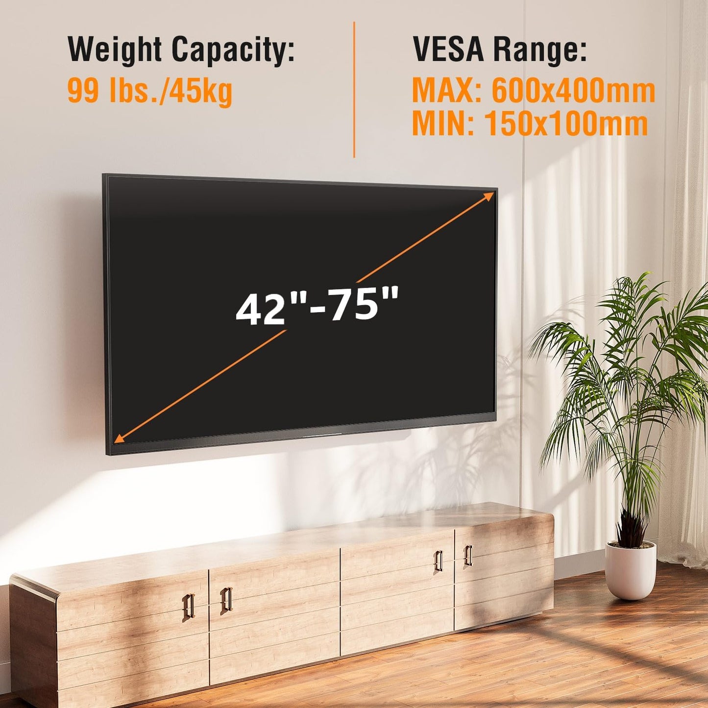 ELIVED Long Arm TV Mount for Most 42-75 Inch TVs, 32" Long Extension Arm Corner TV Wall Mount, Articulating Wall Mount tv Bracket Swivel and Tilt, Holds up to 99 lbs. Max VESA 600x400mm, YD1036
