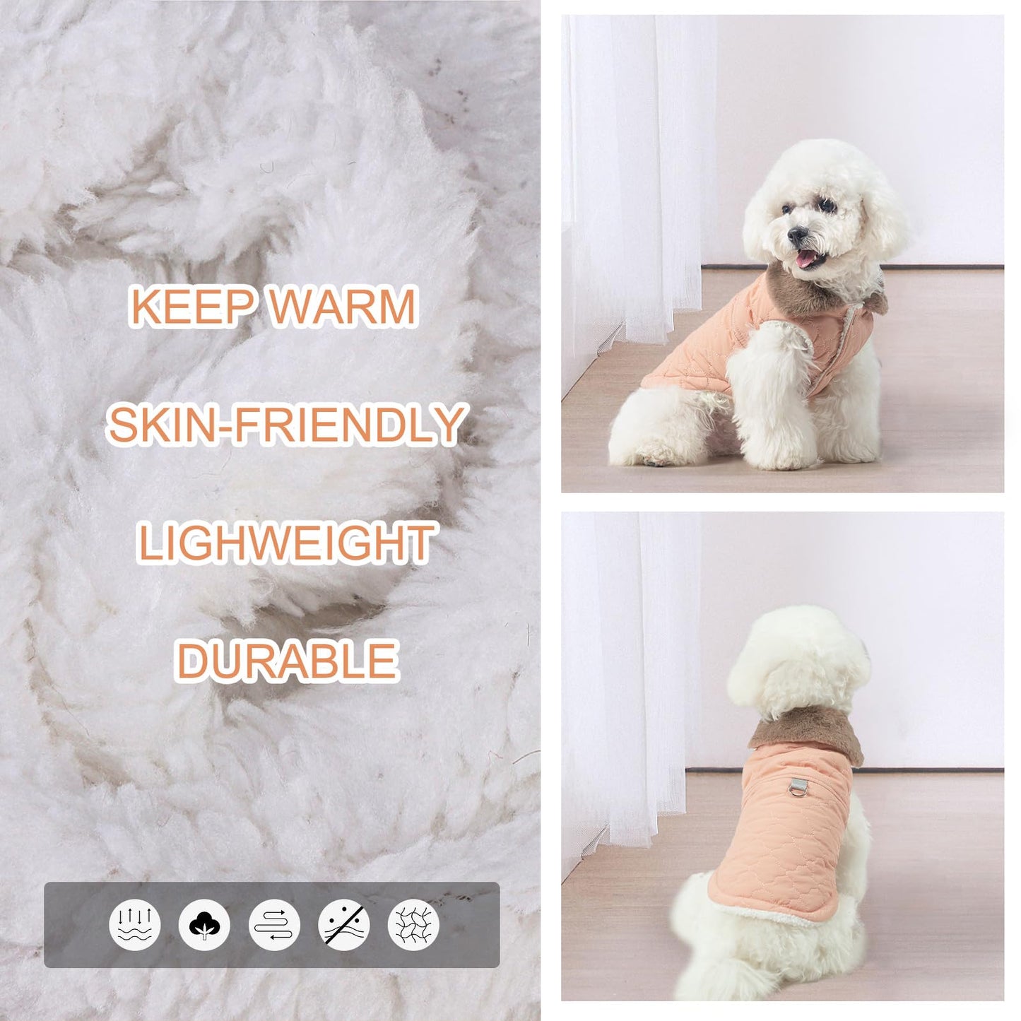 BEAUTYZOO Winter Dog Coat with Harness Built in, Warm Dog Puffer Jacket Vest Padded Fleece Cold Weather Coats Windproof Waterproof Snow Jackets Clothes for Small Medium Puppy,Pink S