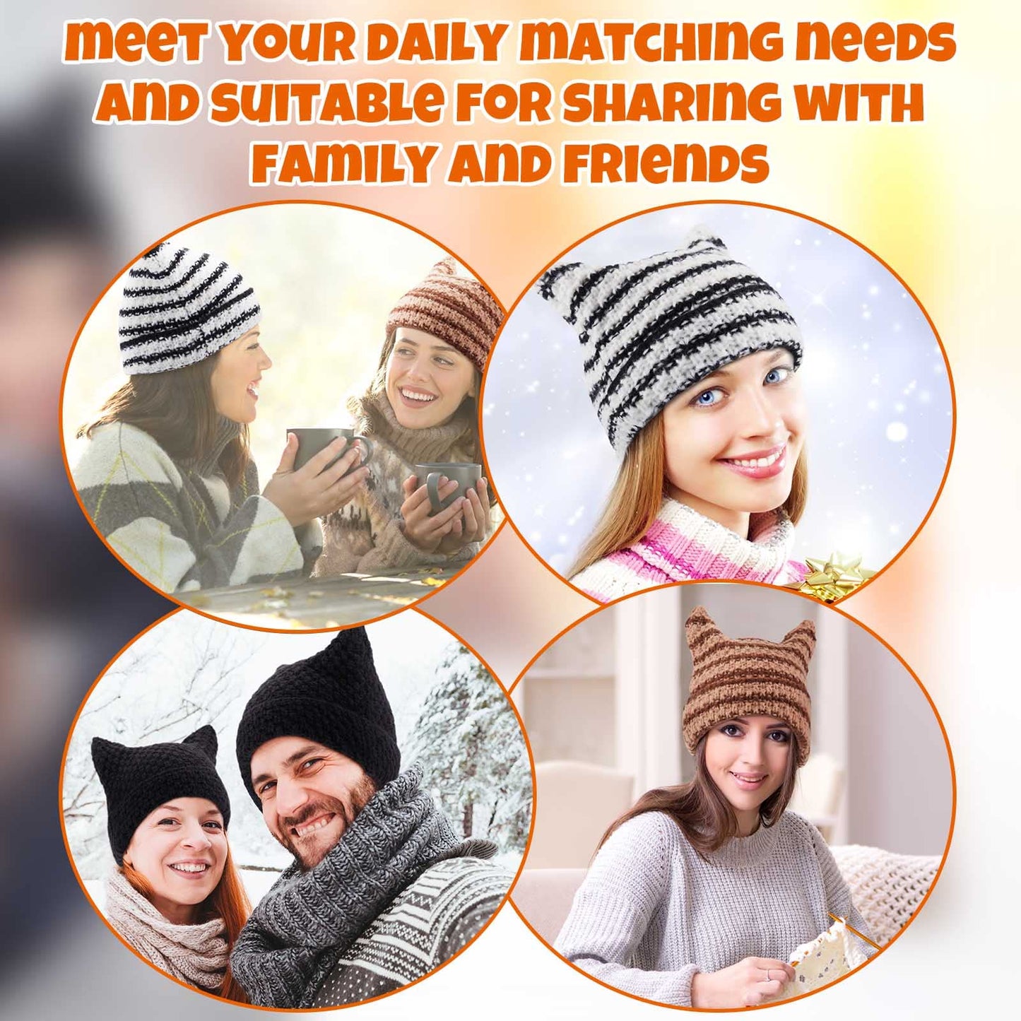 Hercicy 3 Pcs Women Cat Ear Beanie Crochet Y2k Cat Hats for Women Grunge Accessories Slouchy Hat Crochet Beanie with Ears(Classic Colors)