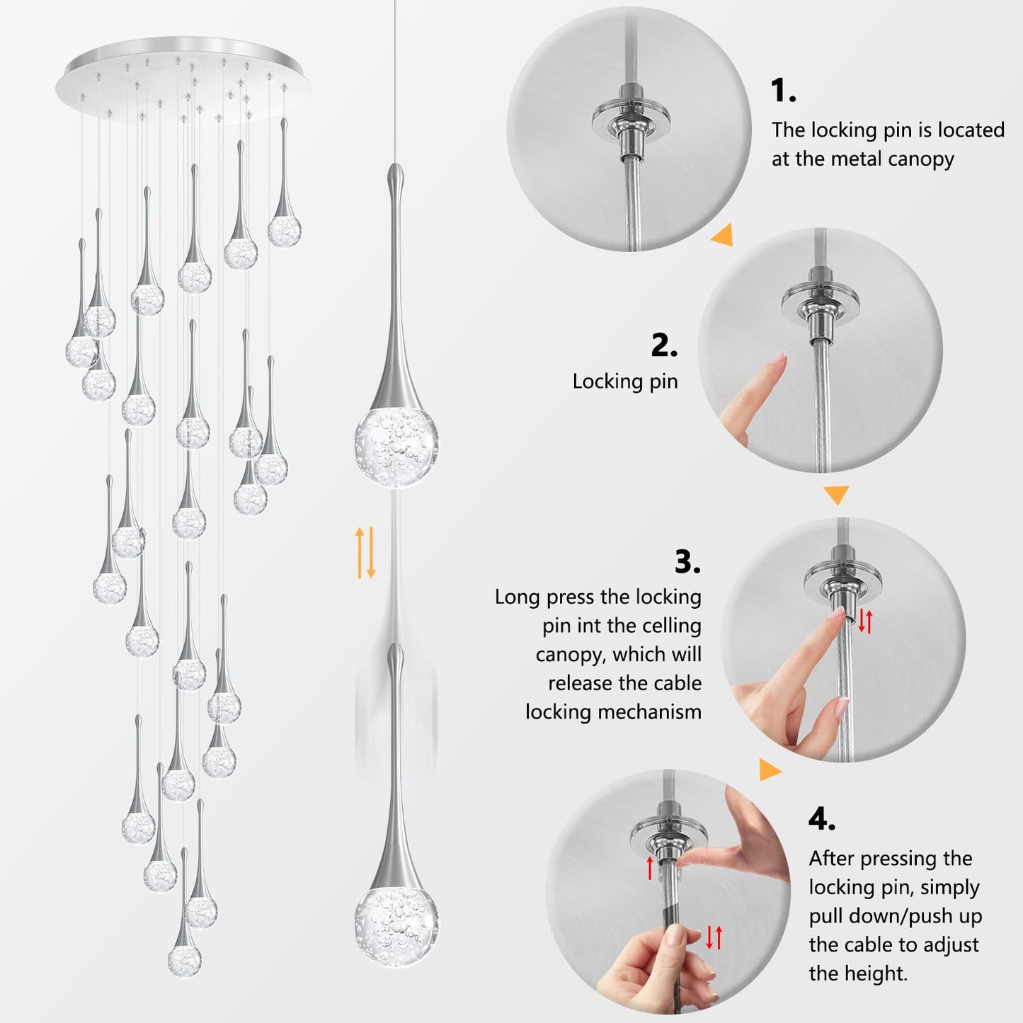 24 Light Modern Glam Crystal Chandelier For High Ceiling Led Dimmable Ceiling Pendant Light Staircase Foyer Enterway Living Room Chandelier Lighting Antique Silver