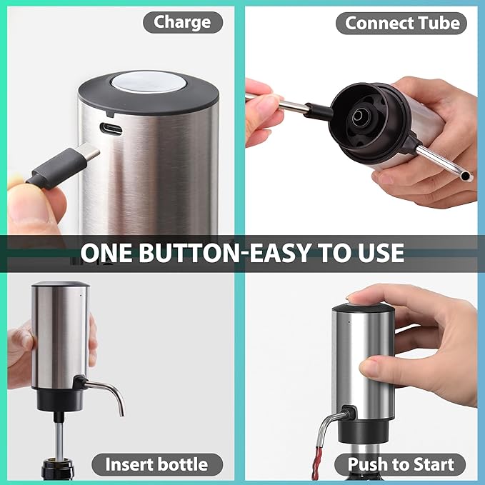Electric Wine Aerator Pourer Decanter Type C Rechargeable Automatic Wine Dispenser with Retractable Tube Stand Base for One-Touch Instant Oxidation for Wine Lovers