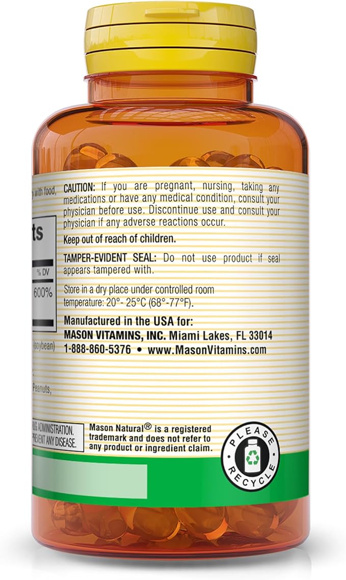 MASON NATURAL Vitamin E 90 mg (200 IU) - Antioxidant and Essential Nutrient, Healthy Immune System, Skin and Eyes, Whole Body Supplement, 100 Softgels (Pack of 3)