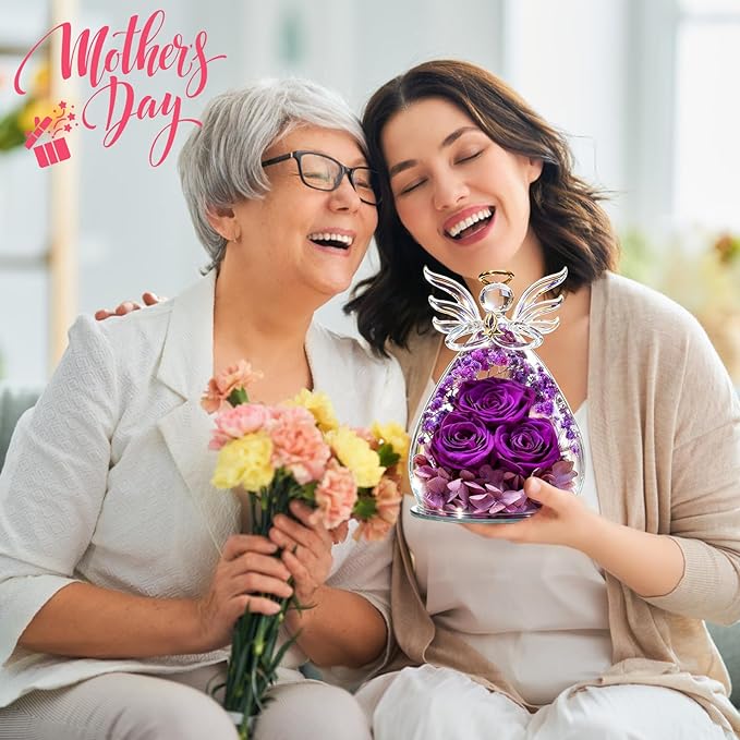 Beferr Valentines Day Rose Gifts for Her Women Mom Gifts for Birthday, Fresh Flowers for Delivery Forever Preserved Rose in Glass Angel Figurine, for Grandma Wife Daughter Girlfriend