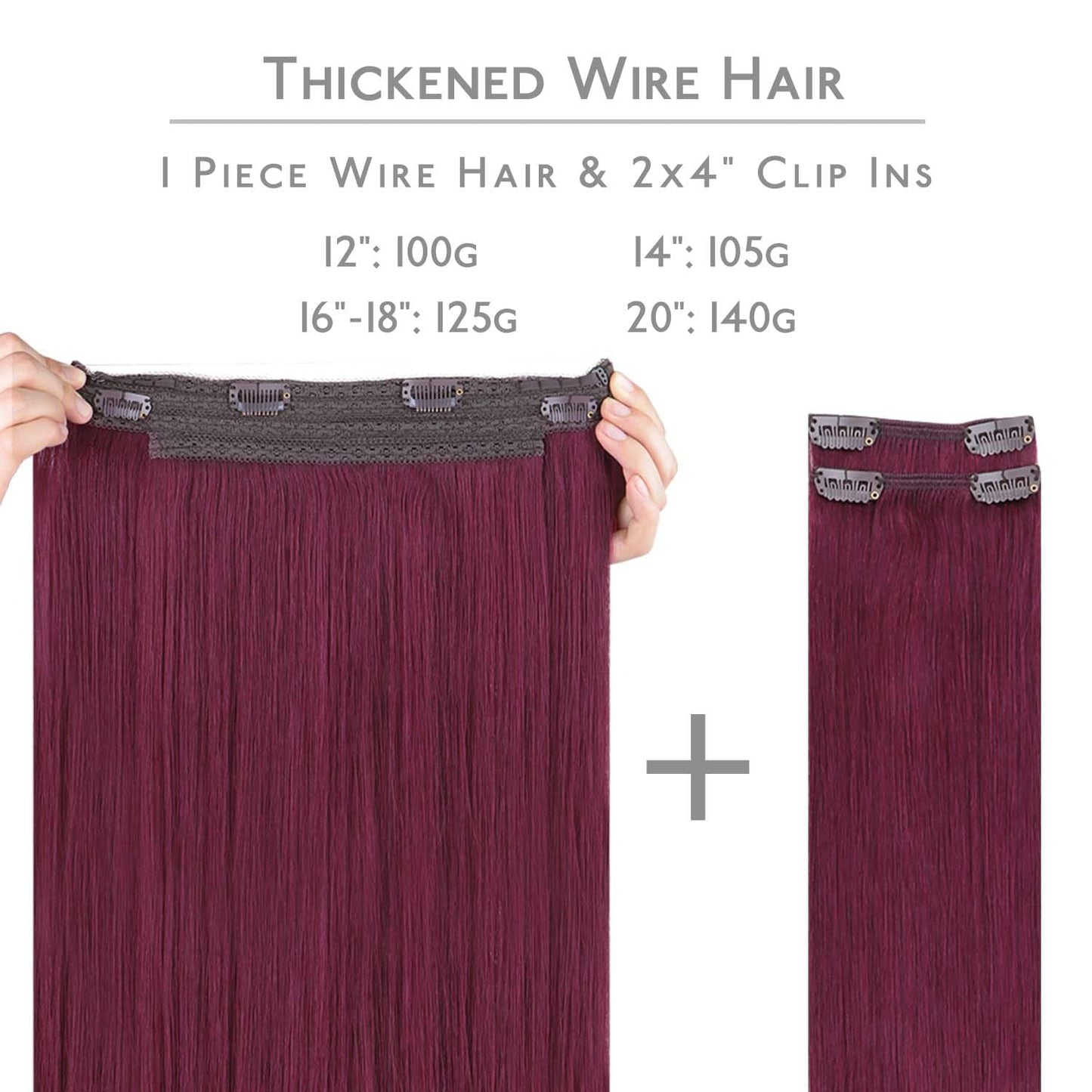 WENNALIFE Wire Hair Extensions (Increase 50% Lifespan) Real Human Hair 20 inch 140g Light Burgundy Remy Hair Invisible Transpare
