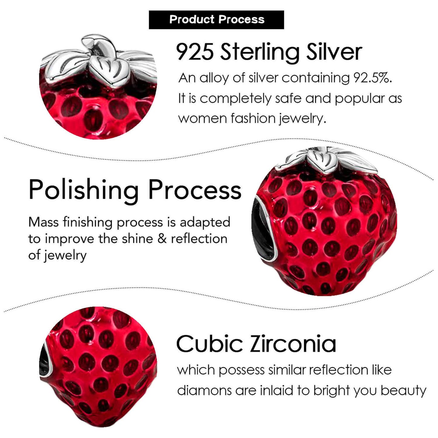 VALGACLS Strawberry Charm Strawberry Charms for Bracelets Necklace 925 Sterling Silver Charms for Women