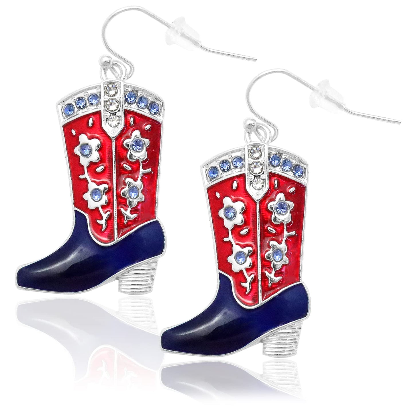 RechicGu 4th of July Earrings,Western West Cowgirl Texas Boots Spur Dangle Drop Earrings Rodeo Boho Fancy Dress Costume (Flower