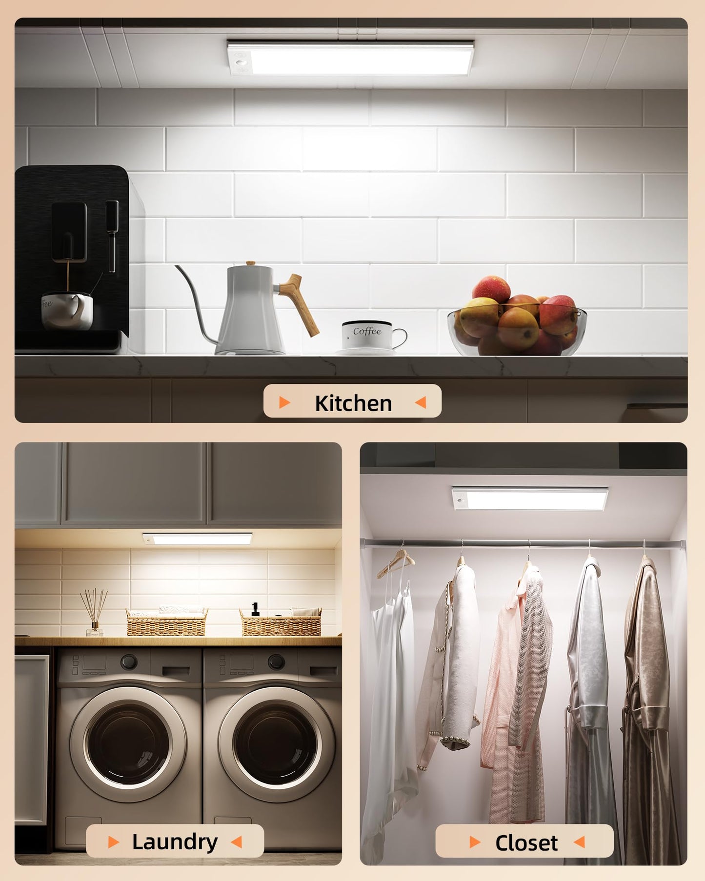 Ezvalo 3000Mah Under Cabinet Lighting Wireless  150Lm Super Bright Motion Sensor Light  Rechargeable Under Counter Lights For Kitchen  Dimmable Closet Light With 3-Inch Ultra-Wide Panel 2Pack