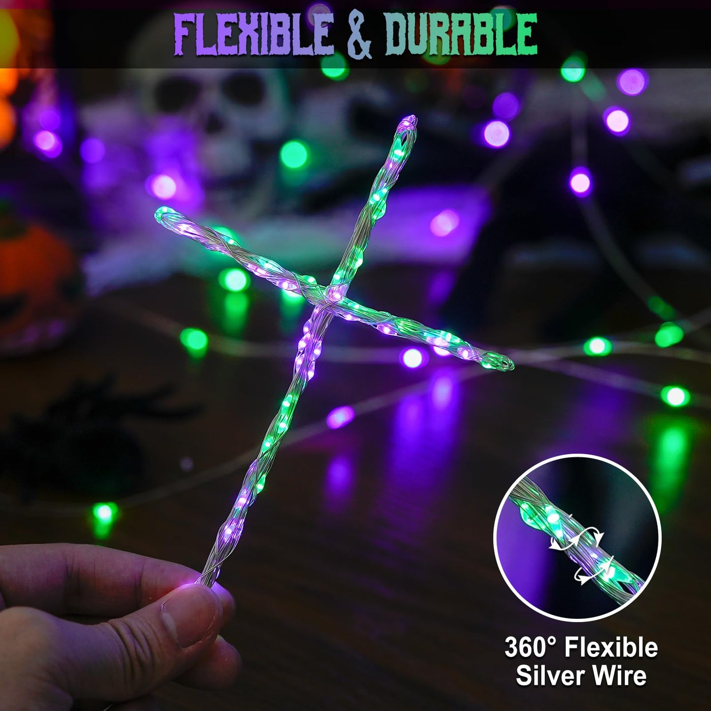 Jmexsuss 4 Pack 50 Led Purple And Green Fairy Lights Battery Operated  16Ft String Fairy Lights For Tree Party Holiday Decor