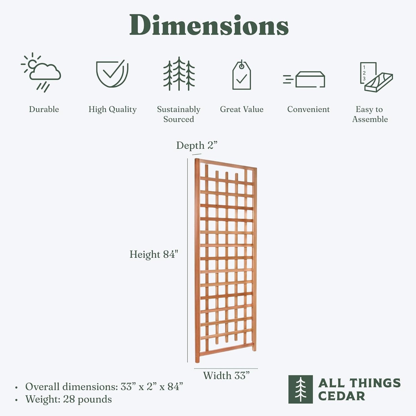 All Things Cedar 33" x 84" Outdoor Single Trellis Handcrafted for Climbing Plants