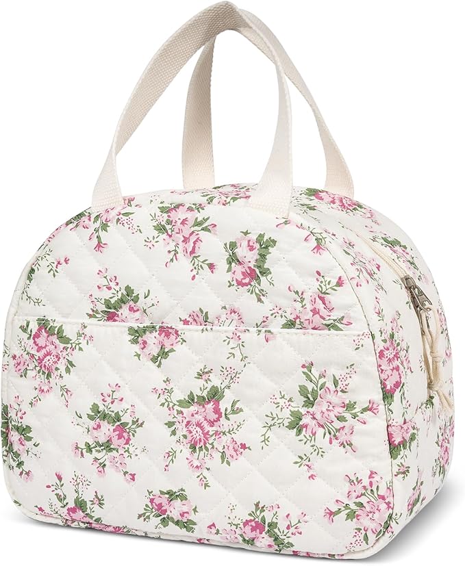 Lunch Box for Women,Cute Quilted Lunch Tote Bag,Reusable Insulated Lunch Box,Large Capacity Cooler Bag with Compartments for Work, Picnics or Travelling