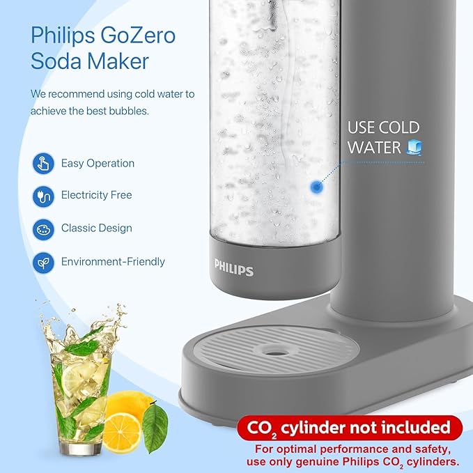 Philips Sparkling Water Maker ADD4901GROQ/37, Plastic Soda Streaming Machine with Quick Twist Bottle, 1L BPA free PET Carbonating Bottle, Soda Maker Compatible with 60L CO2 Carbonator (NOT Included)
