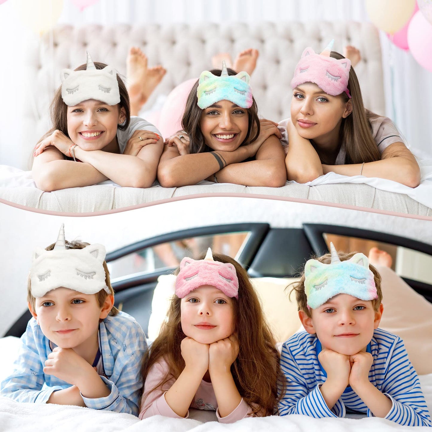 3 Pieces Sleep Mask for Kids, Girls Plush Sleeping Eye Cover Soft Eye Blindfold Cover Animal Shade for Kids(Mixed Colors, Pink, White,Cute Style)