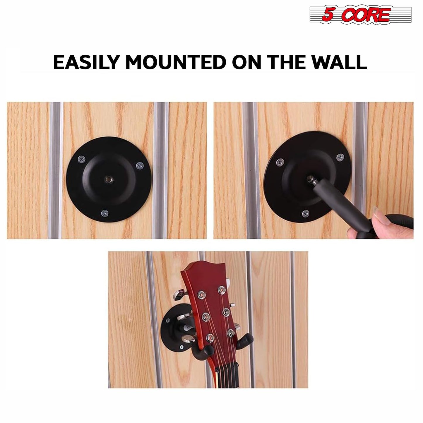 5 Core Guitar Wall Mount, Black V-Shaped Secure And Sturdy Hanger - 3 Pieces Holder For Acoustic, Electric, Bass, Mandolin - Wal