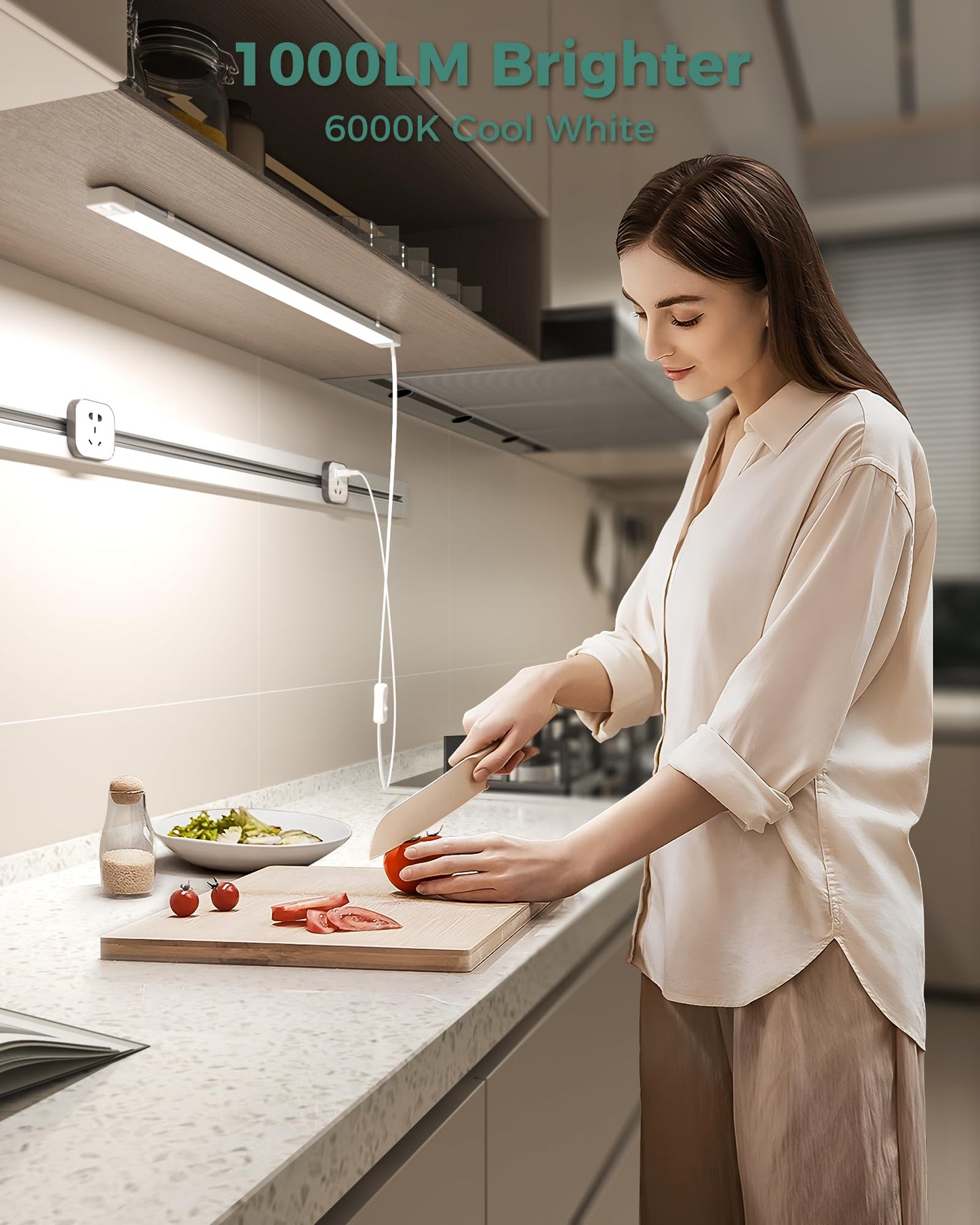 Asoko 25Inch Under Cabinet Lights Plug And Play Under Counter Lighting 6000K Cool White With 1000Lm Super Bright Etl Light Bar With On/Off Switch For Kitchen Under Desk Workbench