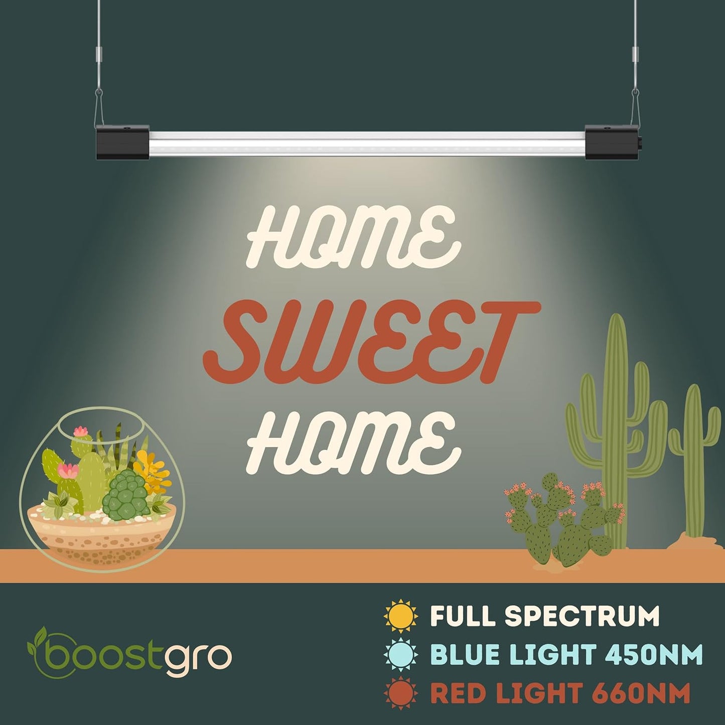 4FT LED Succulent Terrarium Plant Grow Light Linkable Full Spectrum Daylight with Enhanced 660nm Red and 450nm Blue LightTech Indoor Lighting Fixture (4 FT)