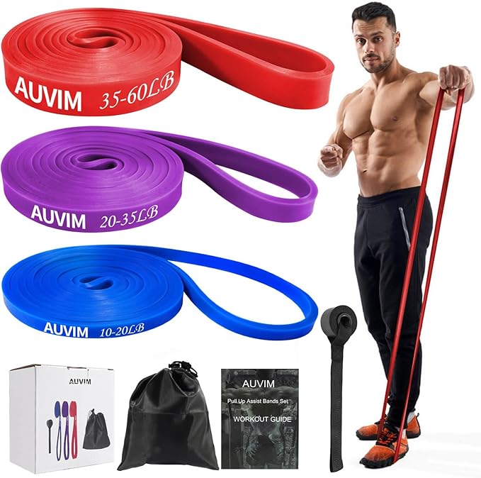 AUVIM Resistance Bands Set Pull Up Bands 3 Different Levels Fitness Exercise Bands for Men Women for Strength Training,Pil...