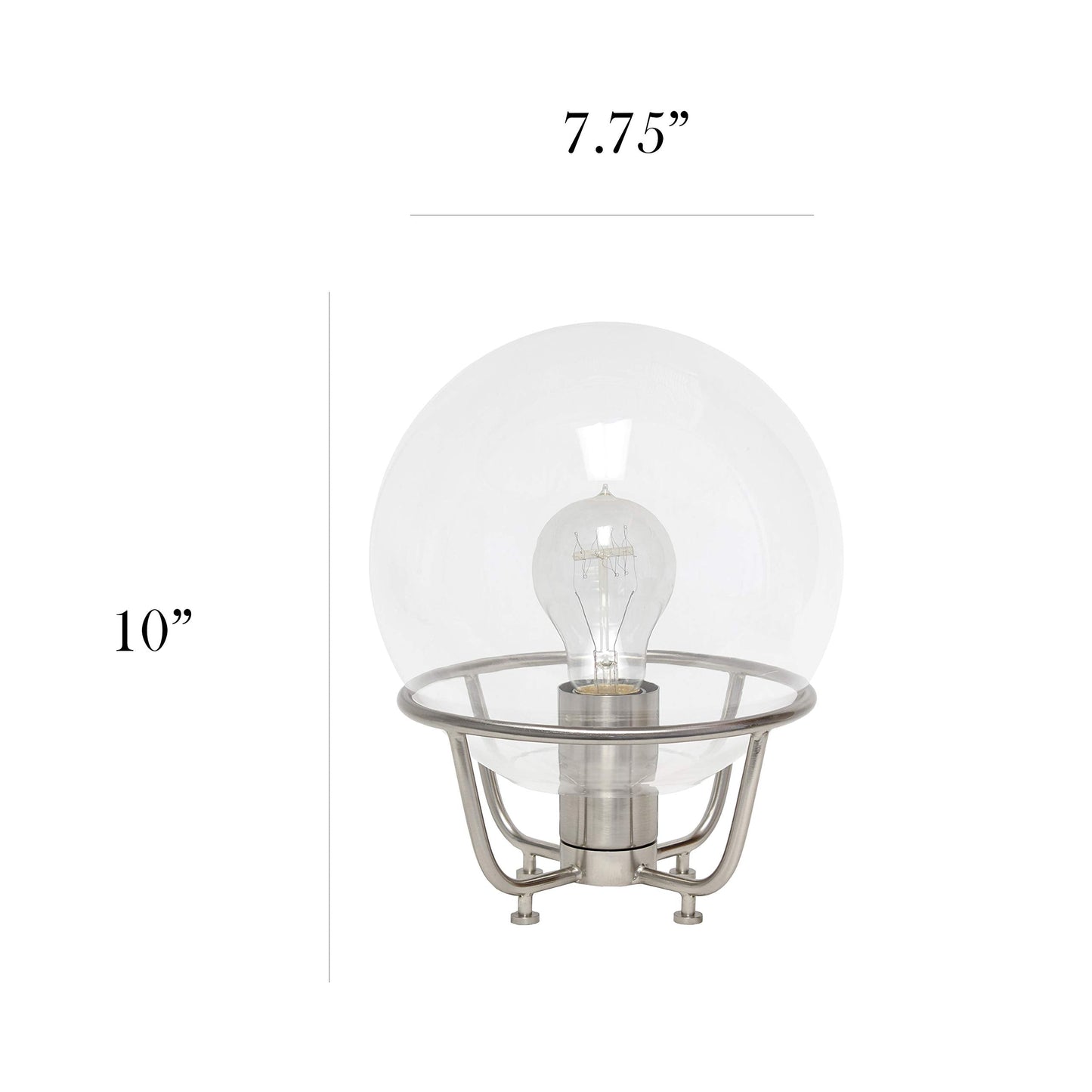 Elegant Designs Vintage Industrial Table Lamp, Brushed Nickel, 7.75inL x 7.75inW x 10inH, Model LT1062-BSN, Metal, Glass Crystal Ball
