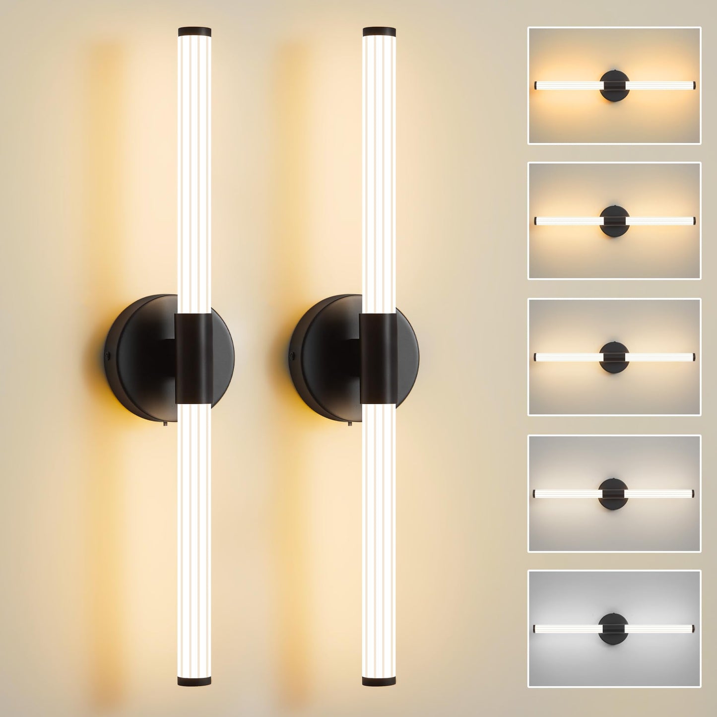Gednbo Bathroom Wall Sconces Set Of 2 Hardwired  Dimmable 5Cct Led Bathroom Light Fixtures Over Mirror  360 Full Lighting 23 Inch Black Vanity Light Bar Modern Wall Sconce For Bedroom Living Room