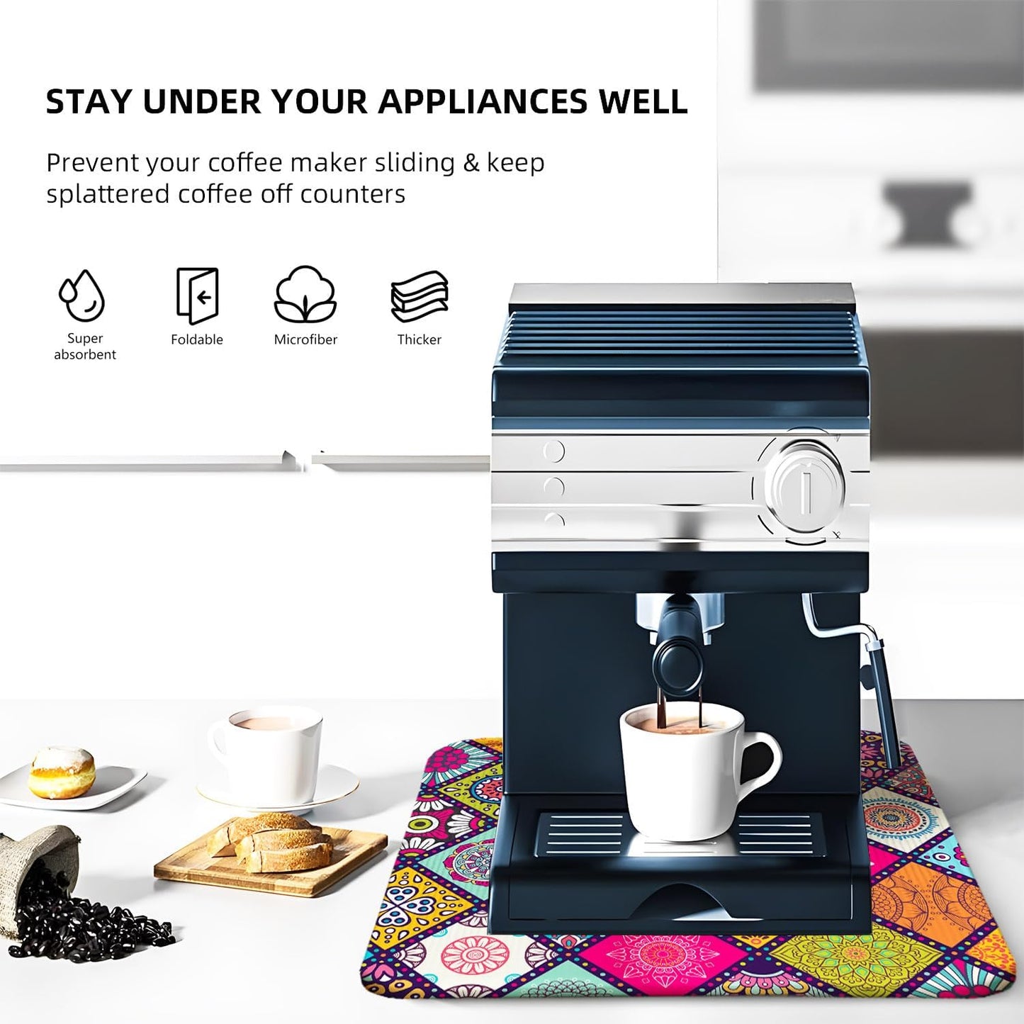 Plaid Floral Large Dish Drying Mats, Reversible Boho Dish Drying Pads for Kitchen Counter Foldable and Stored in a Drawer,18"x24" Extra Large Draining Mat Protect for Kitchen,Bar Counter,Coffee Make