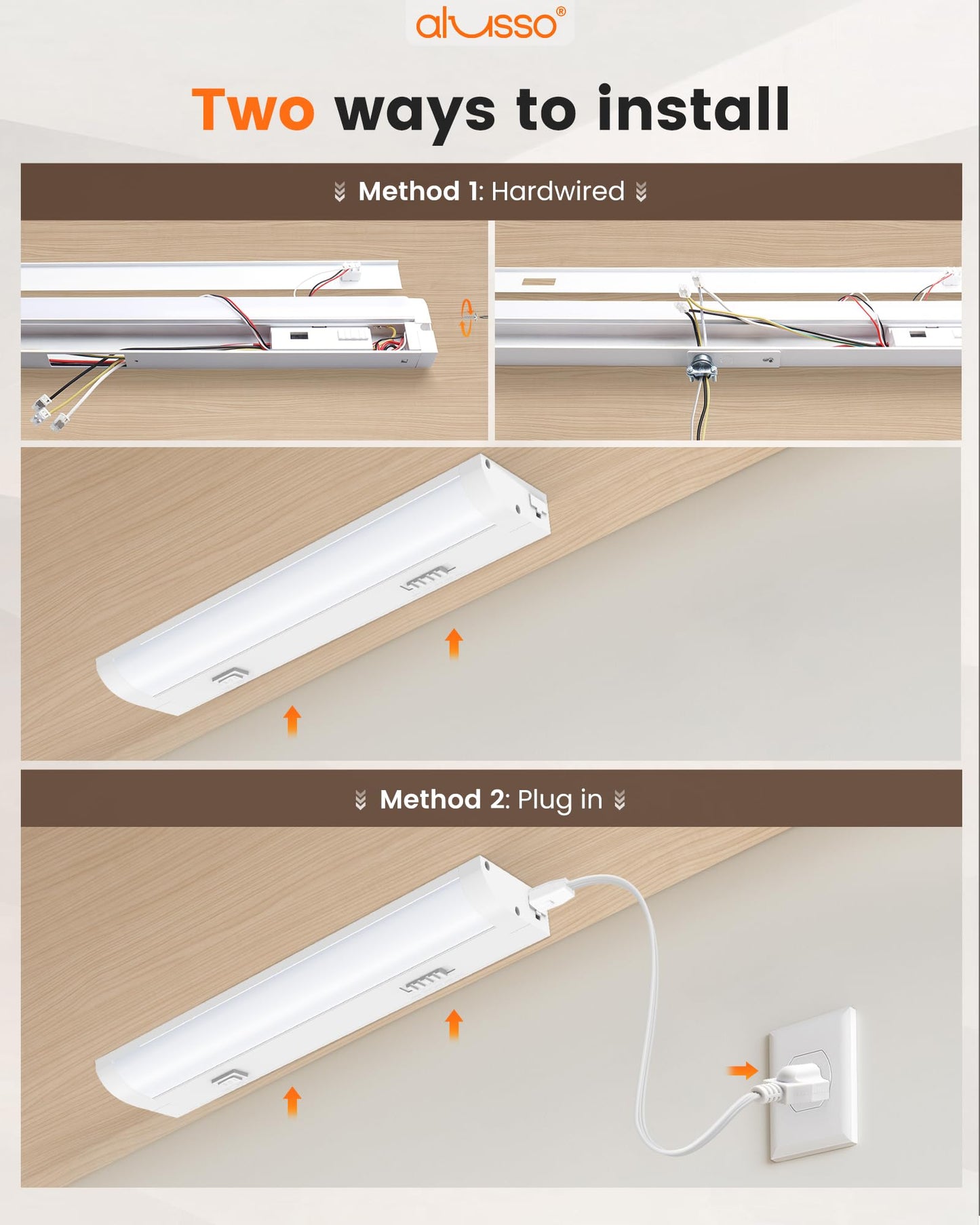 Alusso Lighting?12 Inch Led Under Cabinet Lighting Hardwired & Plug In  5Cct Color Selectable 2700K-5000K Dimmable 6W 510Lm High Brightness  Linkable Strip Under Counter Lights For Kitchen  2 Pack