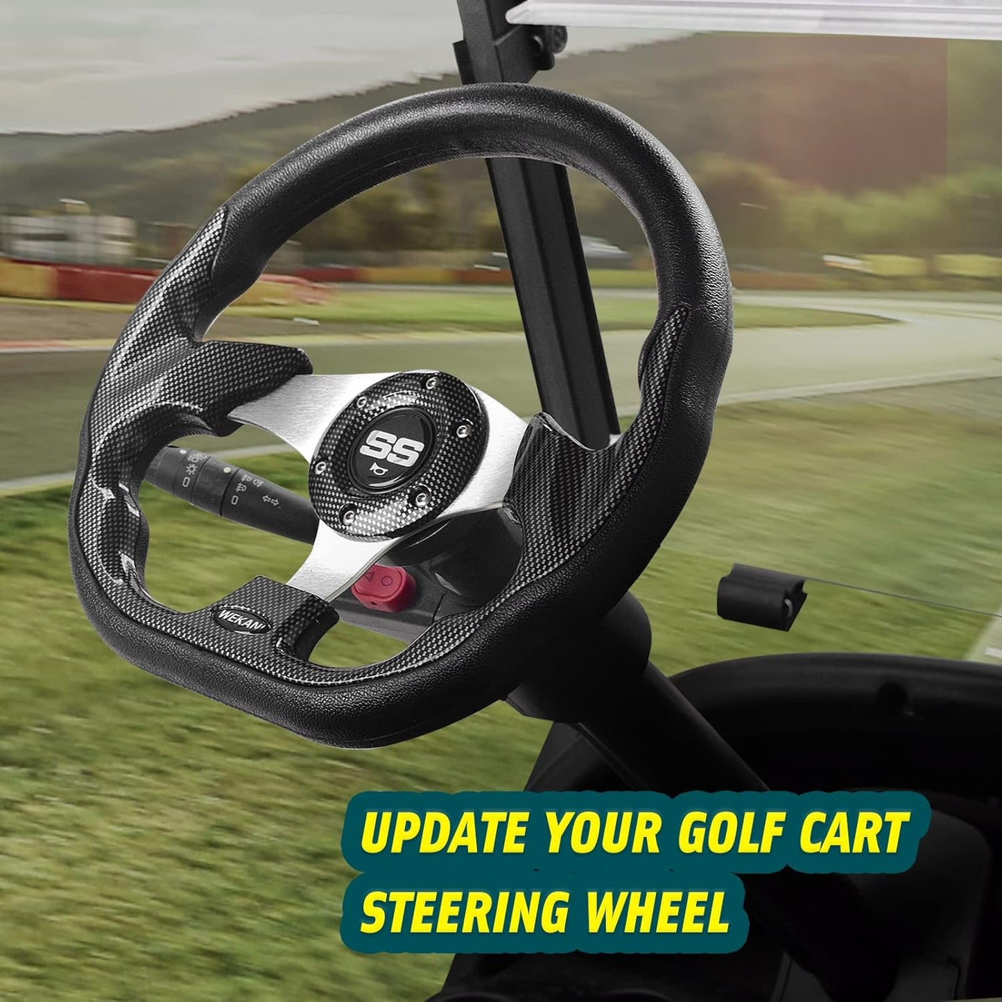 D Golf Cart 12.5 Inch Steering Wheel， for Club Car EZGO Yamaha Golf Cart， with Car Horn Button，Cool racing steering wheel