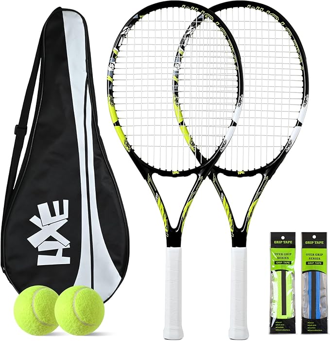 HXE Tennis Rackets for Adults, 2 Player Pre-Strung 27 inch Recreational Tennis Racquet Set for Beginner and Professional w...