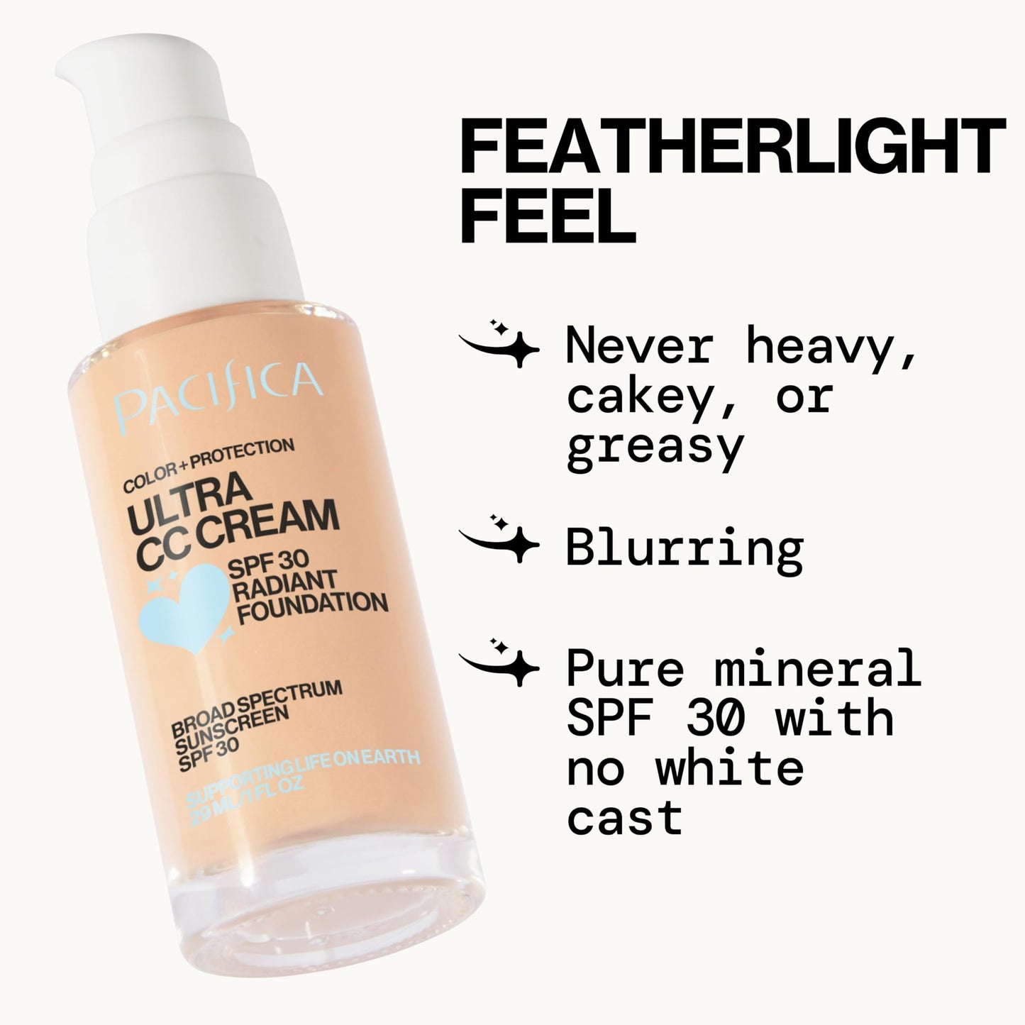 Pacifica Ultra CC Cream Radiant Foundation SPF 17 (Natural Medium) - Medium-Coverage Tinted Moisturizer + Mineral Sunscreen, Dew